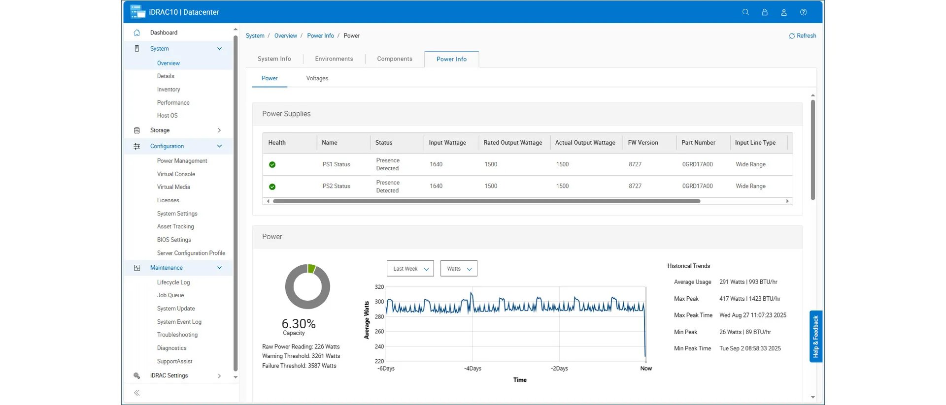 iDRAC10 Power Info under Environments tab