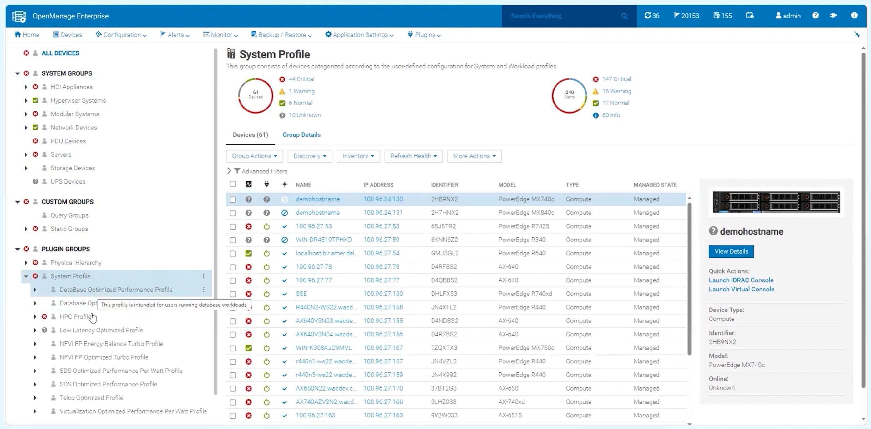 OpenManage Enterprise System Profile workload grouping